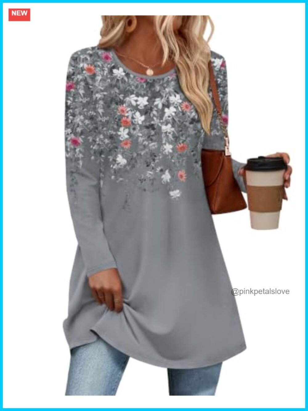 Women's Floral Print Long Sleeve Tunic Top Crew Neck Casual Fall Blouse